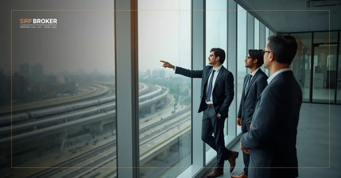 Commercial property location impact on office demand shown through brokers assessing metro access and business connectivity.