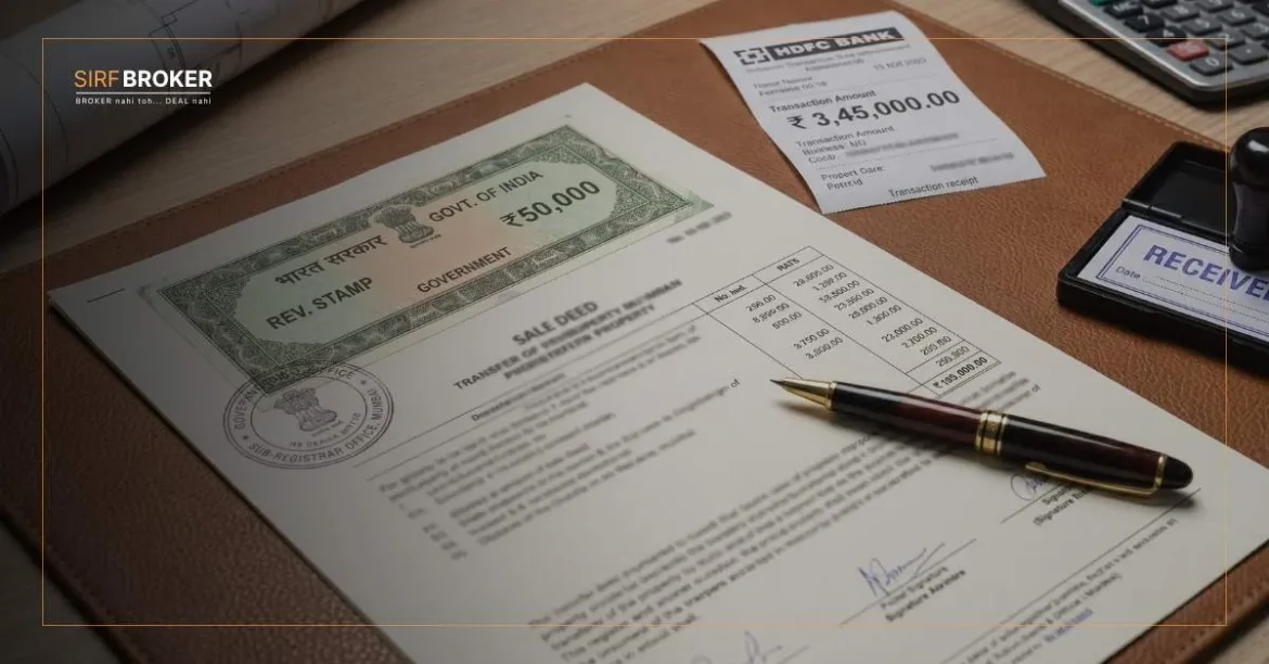Stamp duty registration charges India 2026 — property buyer paying government fees at sub-registrar office